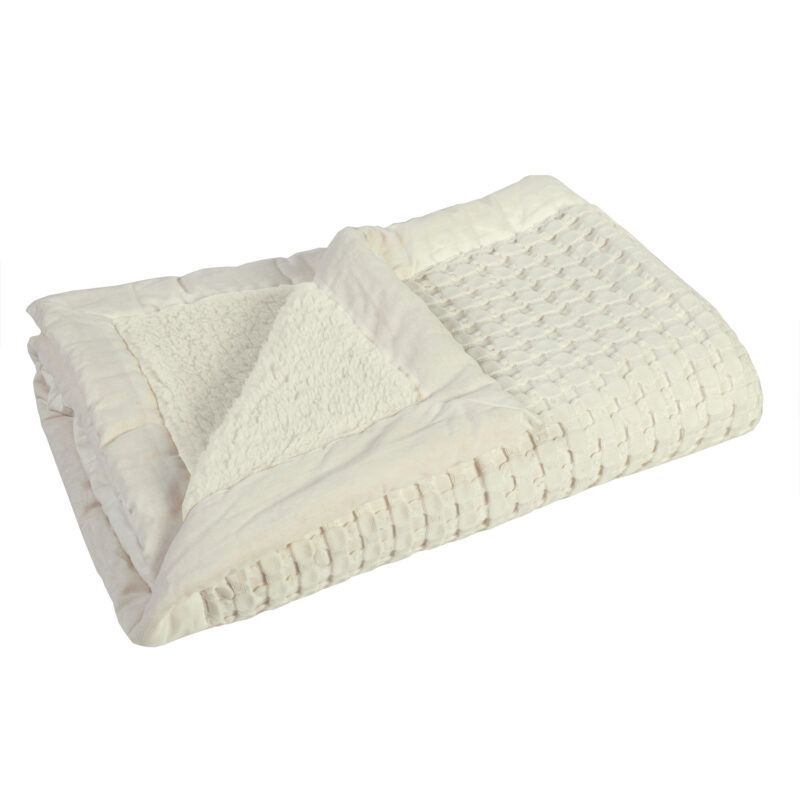 BAMBOO BLEND WAFFLE BLANKET WITH SHERPA CREAM- KING SINGLE