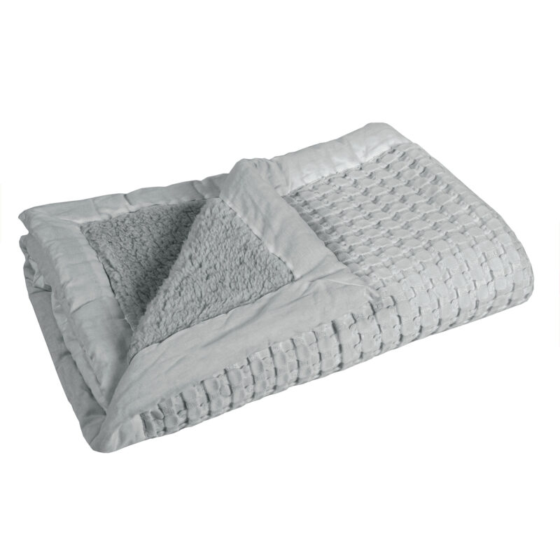 BAMBOO BLEND WAFFLE BLANKET WITH SHERPA GREY – QUEEN