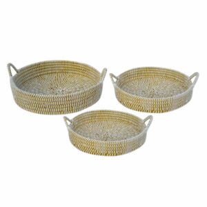 Three handmade kans grass trays